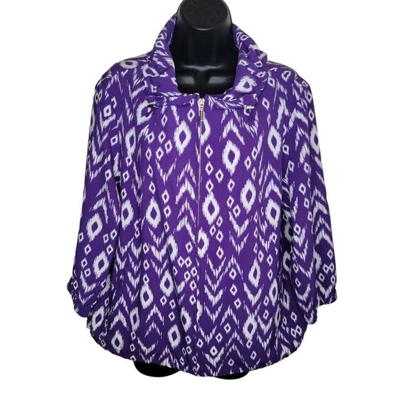 Zenergy Chico’s Neema Purple Ikat  Print Jacket Size 2 (Large) - Picture 1 of 7